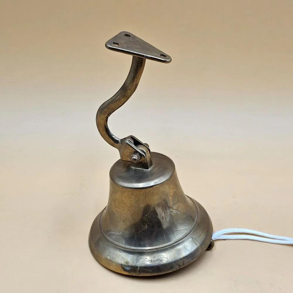 Vintage Nautical Brass Ships Bell With Mount And Rope - Made In Italy